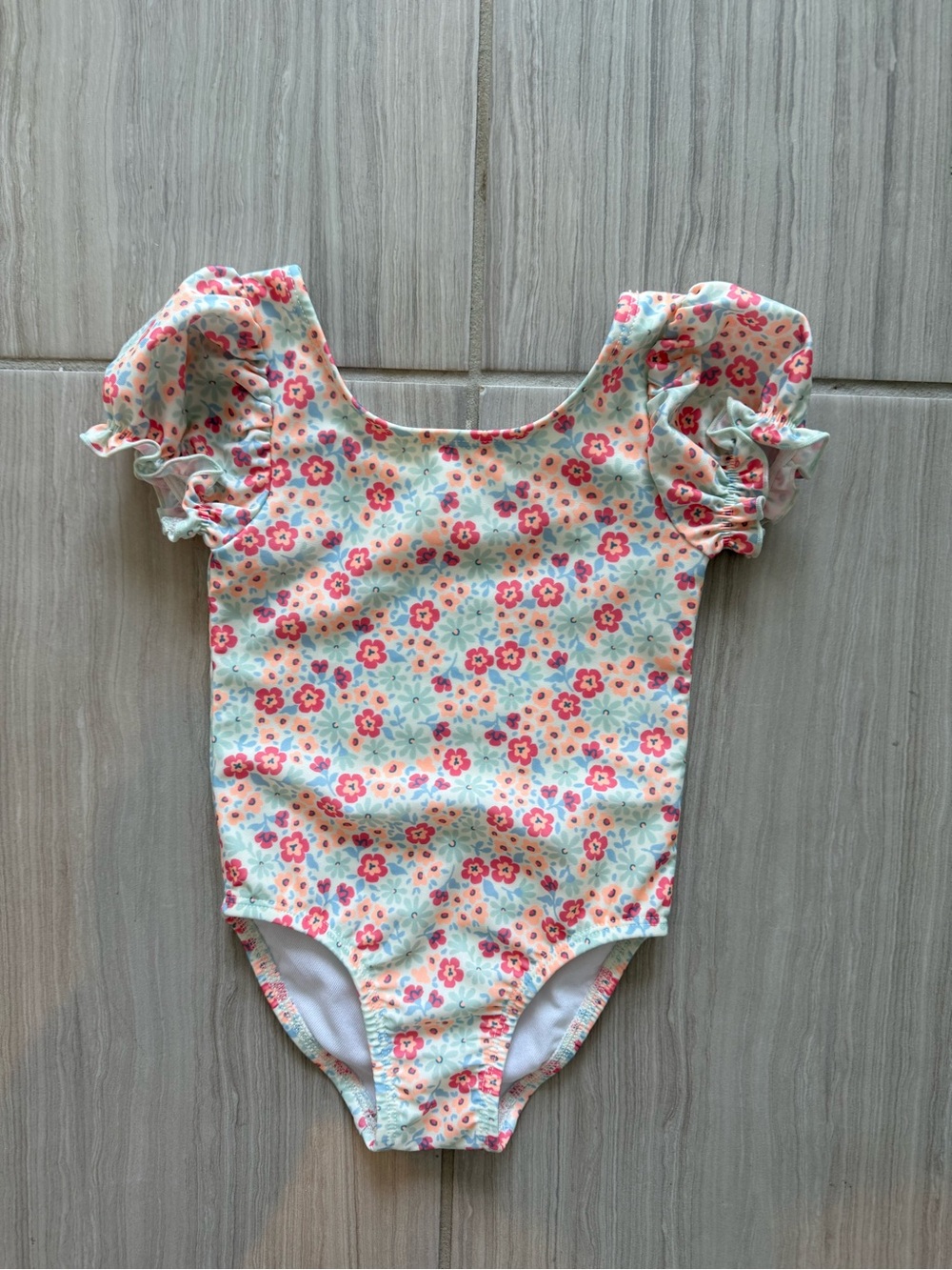 Cat & Jack -  Floral Ruffle Sleeve Swimsuit - Mint & Coral